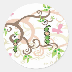 Rosa Pea in a Pod Baby Shower Sticker Runt Klistermärke