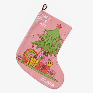 Rosa Peace, Kärlek & Joy Retro Julgran Stor Julstrumpa