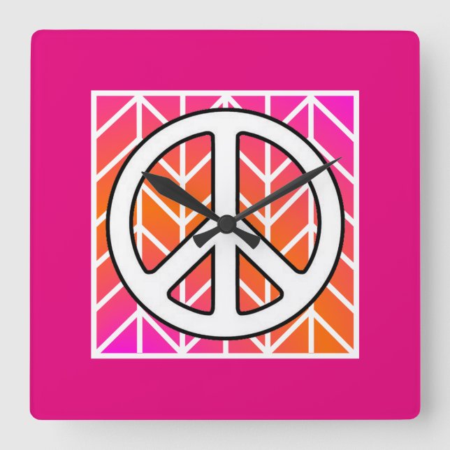 Rosa Peace Wall Clock Fyrkantig Klocka (Framsida)