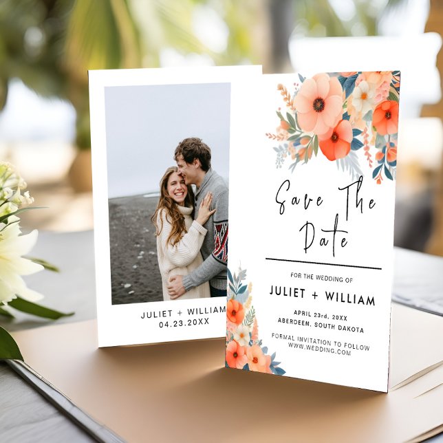 Rosa Peach 70s 80-tal 90-tal färglöst Bröllop Spara Datumet (Skapare uppladdad)