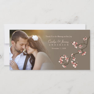Rosa Peach Blommar Bröllop Tack Photo Card Kort