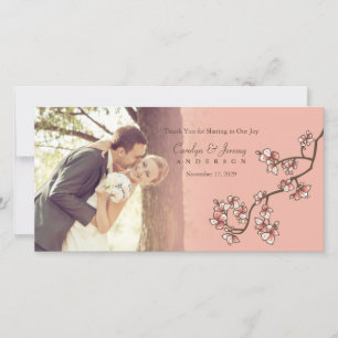 Rosa Peach Blommar Bröllop Tack Photo Card Kort