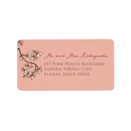 Rosa Peach Blommar Flowers Asian Bröllop Adress Returadress Etikett