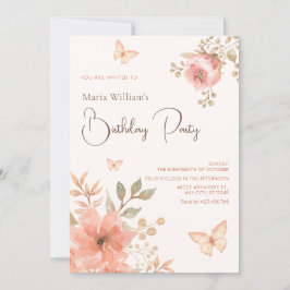Rosa Peach blommigt Butterfly Inbjudningar