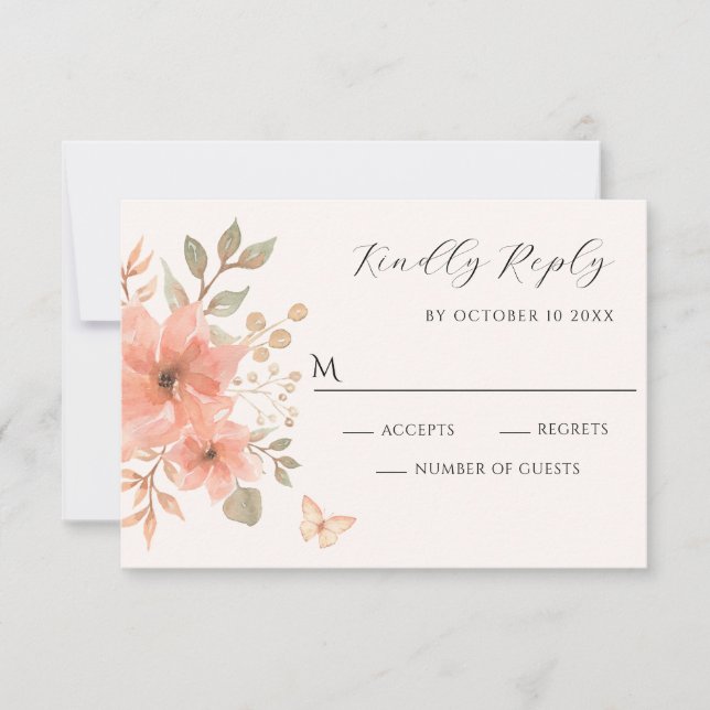 Rosa Peach blommigt Butterfly OSA Kort (Framsida)