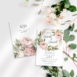 Rosa Peach Blommigt Elegant bröllop Inbjudningar