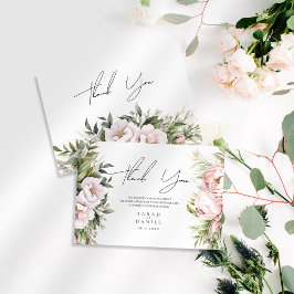 Rosa Peach Blommigt Elegant bröllop Tack Kort
