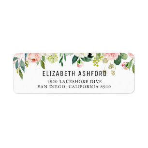 Rosa Peach Blommigt Garland Adress Returadress Etikett