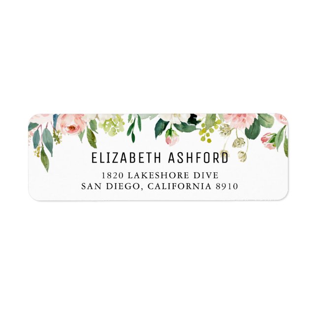 Rosa Peach Blommigt Garland Adress Returadress Etikett (Framsidan)