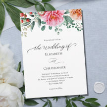 Rosa Peach Blommigt Greenery Calligraphy Bröllop