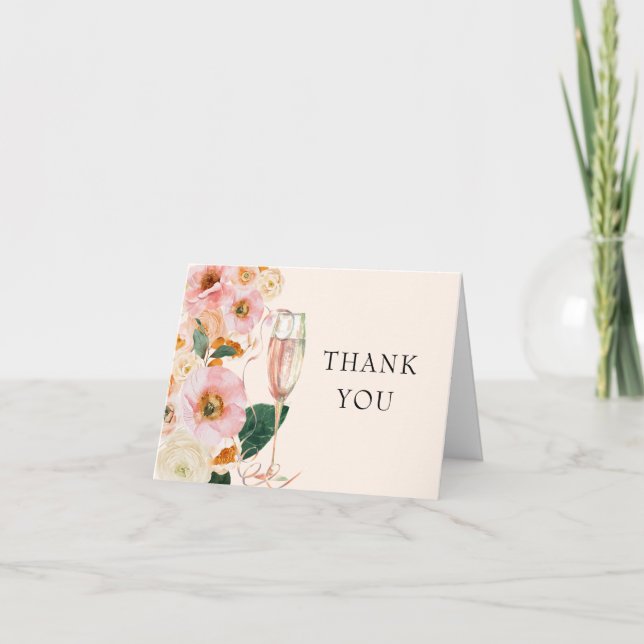 Rosa Peach Blommigt Möhippa Tack Kort (Framsida)
