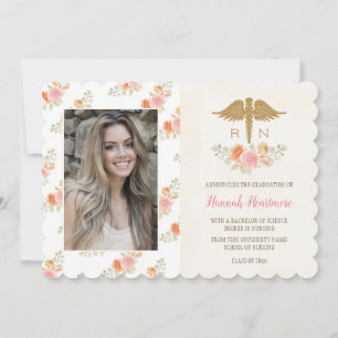 Rosa Peach Blommigt Nursing School Grad Announceme Meddelande