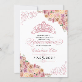 Rosa Peach Blommigt Quinceanera Birthday Inbjudningar
