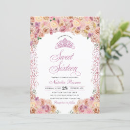Rosa Peach Blommigt Sweet sixteen Birdag Inbjudningar