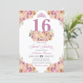 Rosa Peach Blommigt Sweet sixteen Birthday Inv Inbjudningar
