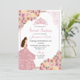 Rosa Peach Blommigt Sweet sixteen Birthday Inv Inbjudningar