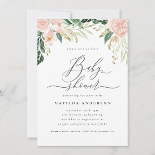 Rosa Peach blommigt watecolor babydusch party