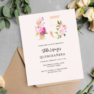 Rosa Peach-blommigten Budgetinbjudan för Quinceane
