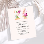 Rosa Peach blommigts 21:a födelsedag budgetinbjuda<br><div class="desc">En modern,  snyggt och glamorös inbjudan till 21-årsdagen party. En persiko-färgadens bakgrund. Orderat med formnummer i faux guld och rosa. Namn är skrivet med ett modernt handskript i stil. Anpassa och lägg till information om party. 1 lakan = 1 inbjudan tryckt kant till kant.</div>