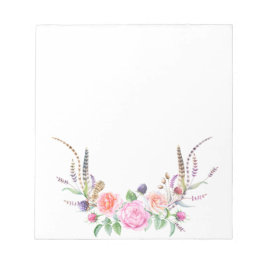 Rosa Peach Blue Blommigt Berries Fjädrar Anteckningsblock