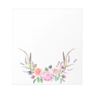 Rosa Peach Blue Blommigt Berries Fjädrar Anteckningsblock