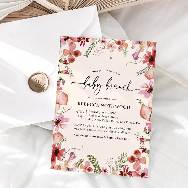  Rosa Peach Boho Blommigt Baby Brunch Shower Inbjudningar (Skapare uppladdad)