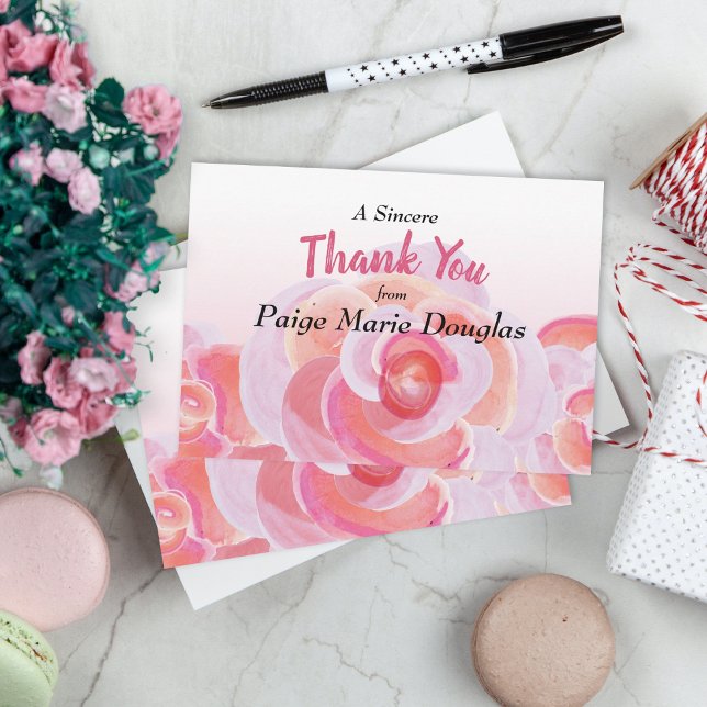 Rosa, Peach Botanical Garden Ro Vår Kort (graduation party graduate thank you card thanks stationary floral pink peach coral roses botanical)