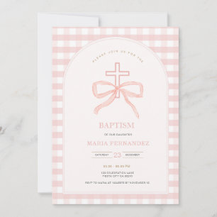 Rosa Peach Bow Coquette Christening Inbjudan