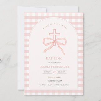 Rosa Peach Bow Coquette Christening Inbjudan