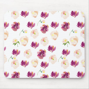 Rosa Peach Burgundy Watercolor Blommigt Musmatta