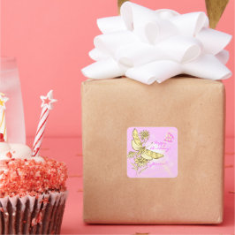 Rosa Peach Butterfly Sticker Fyrkantigt Klistermärke