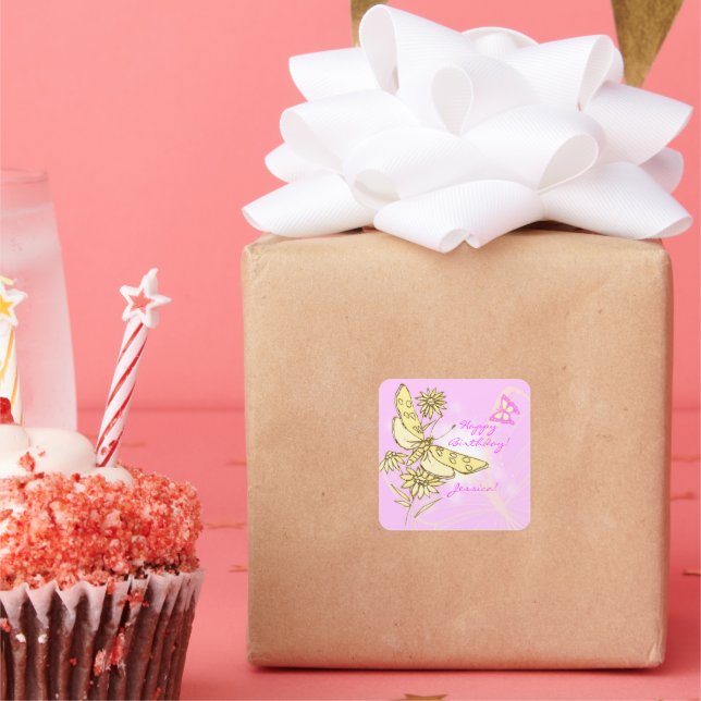 Rosa Peach Butterfly Sticker Fyrkantigt Klistermärke (Part)