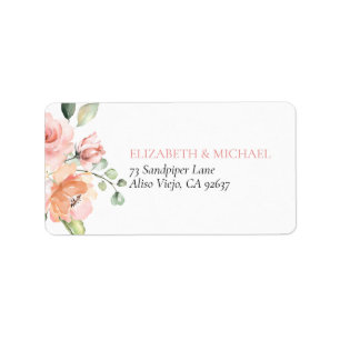 Rosa Peach Coral Blommigt Eucalyptus Bröllop Adressetikett