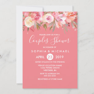Rosa Peach Coral Watercolor Par Shower Inbjudan