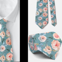 Rosa Peach Dusty Light Blue Ro Blommigt Neck Tie