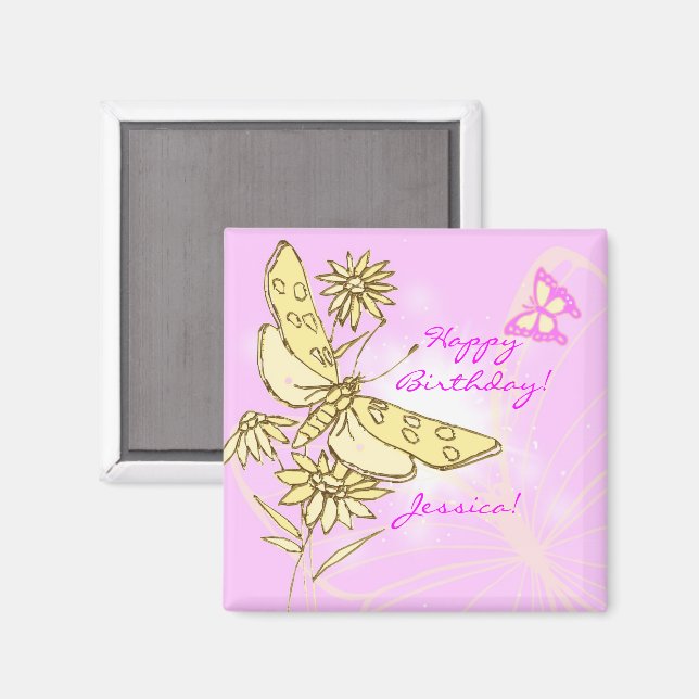 Rosa Peach Fjäril Magnet (Front/Back)