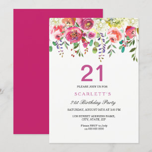 Rosa Peach Flowers 21:a födelsedagsinbjudan Inbjudningar