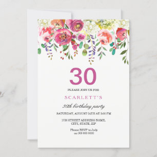 Rosa Peach Flowers-30års födelsedag-inbjudan Inbjudningar