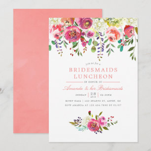 Rosa Peach Flowers Bridesmaids Luncheon-inbjudan Inbjudningar