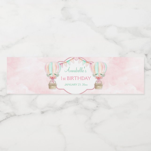 Rosa Peach för vattenfärgsfärg, Luftballong Mint Vattenflaskor Etikett (Singel etikett)