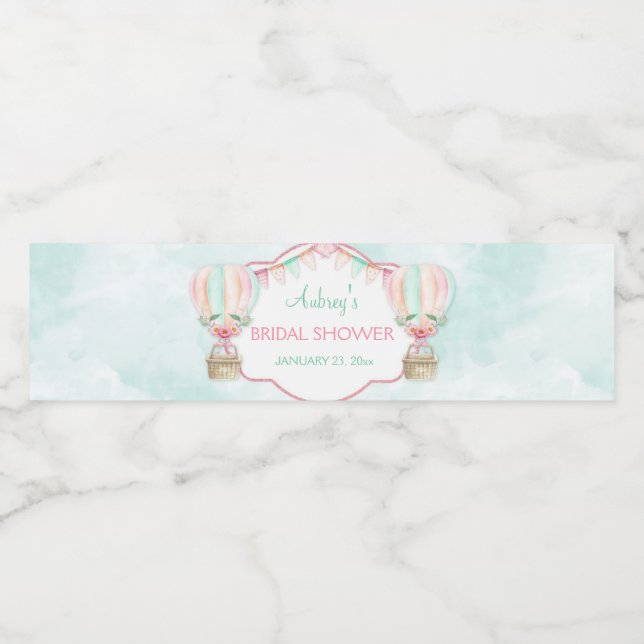 Rosa Peach för vattenfärgsfärg, Luftballong Mint Vattenflaskor Etikett (Singel etikett)