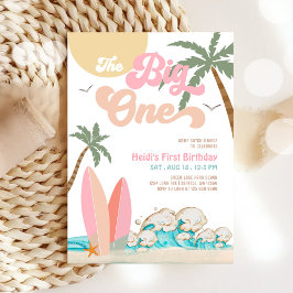 Rosa Peach Girl the Big One Surfing 1st Birthday Inbjudningar