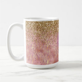 Rosa Peach Glitzy Guld Glitter Gnistra Zebra tryck Kaffemugg
