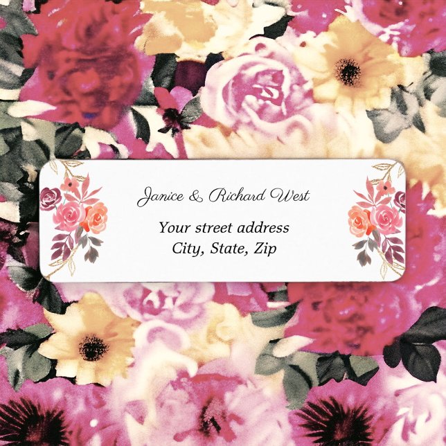 Rosa Peach Guld Blommigt Anpassningsbar för krans  Returadress Etikett (Matching return address labels )