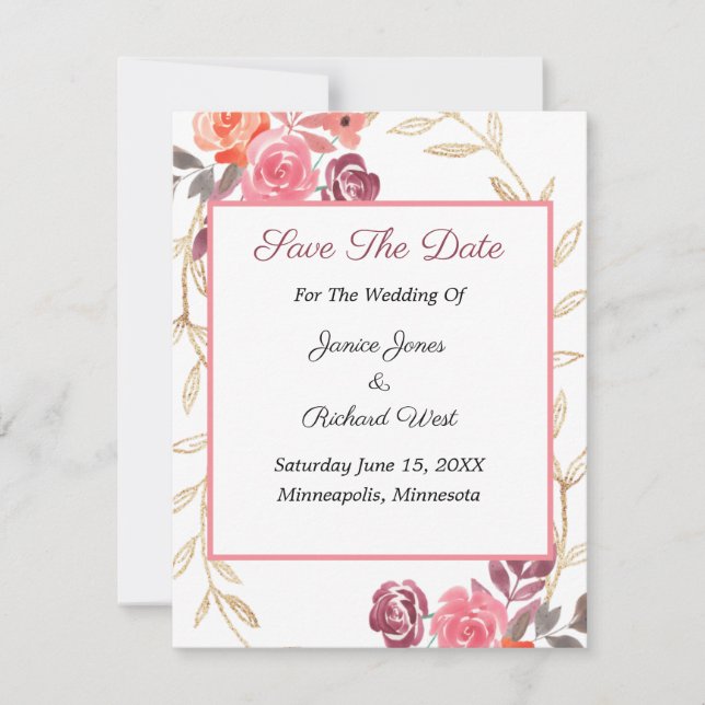 Rosa Peach Guld Blommigt Utandning Anpassningsbar  (Framsida)