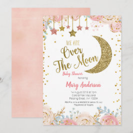 Rosa Peach Guld Måne Baby Shower for girl Inbjudningar