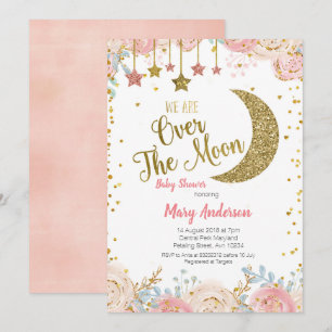 Rosa Peach Guld Måne Baby Shower for girl Inbjudningar