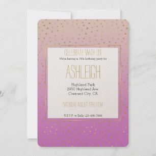 Rosa Peach Guld Ombre Confetti Dots Födelsedag Inbjudningar