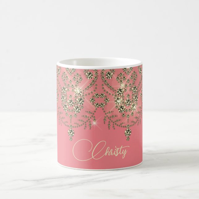 Rosa Peach guld snöre elegant gnistra Kaffemugg (Center)