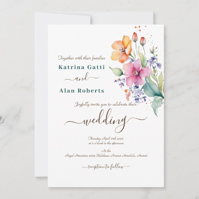 Rosa Peach Gult Blockerar bröllopsinbjudan Inbjudningar (Framsida)